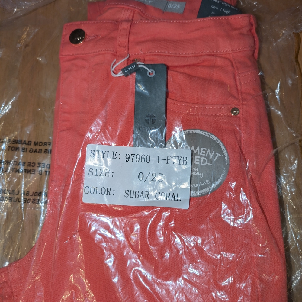 Tractr Vibrant Coral High Rise Mona Shorts 25, New In Bag